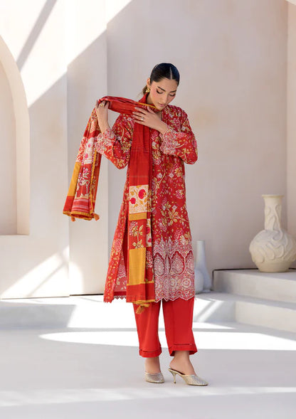 Red Printed Chikankari Lawn Kurta Set with Dupatta