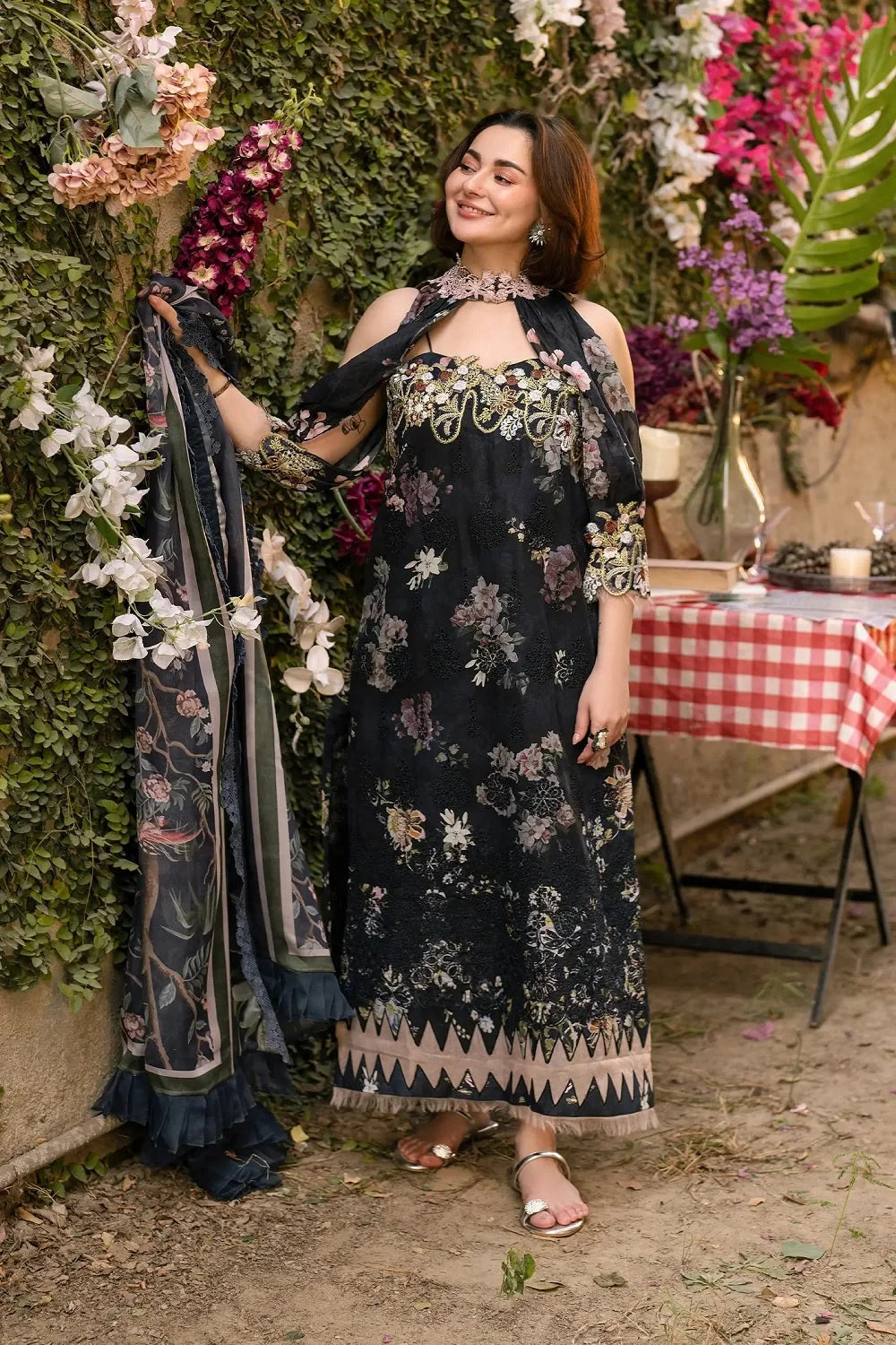 Navy Blue Chikankari Lawn Suit with Chiffon Dupatta