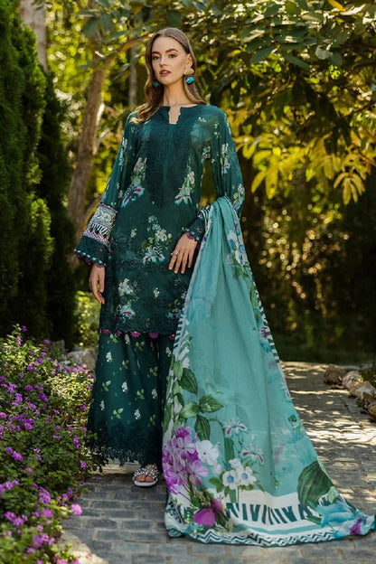 Bottle Green Chikankari Lawn Suit with Chiffon Dupatta