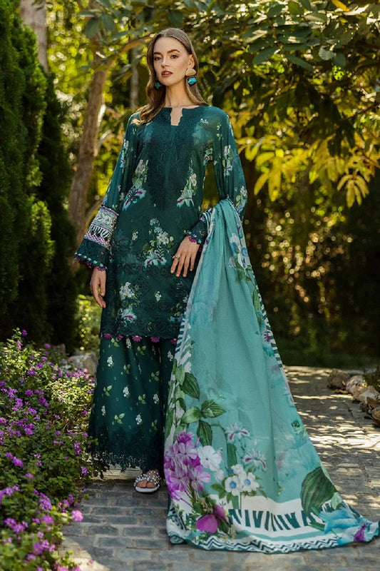 Bottle Green Chikankari Lawn Suit with Chiffon Dupatta