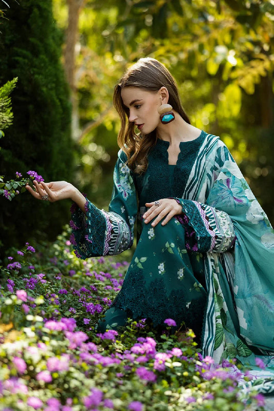 Bottle Green Chikankari Lawn Suit with Chiffon Dupatta