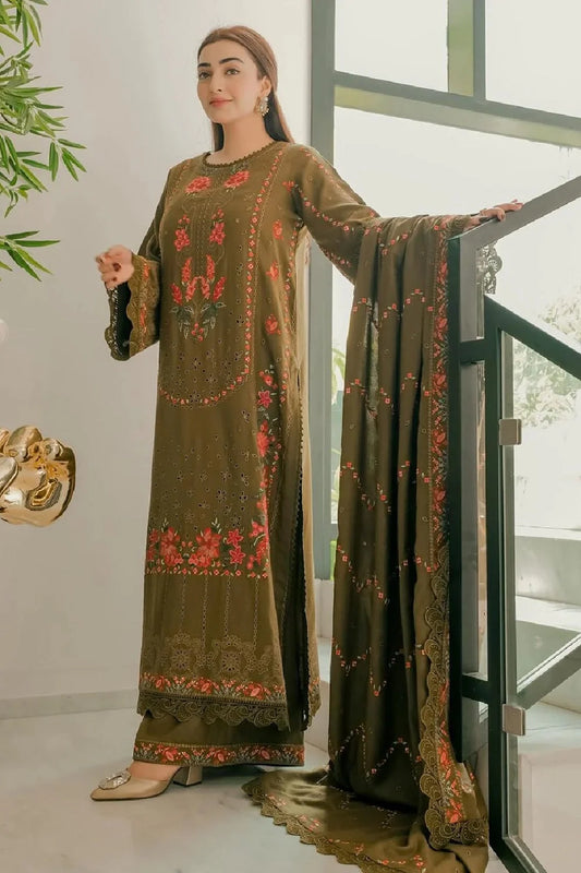 Mendhi Brown Heavy Chikankari Embroidered Luxury Lawn Suit
