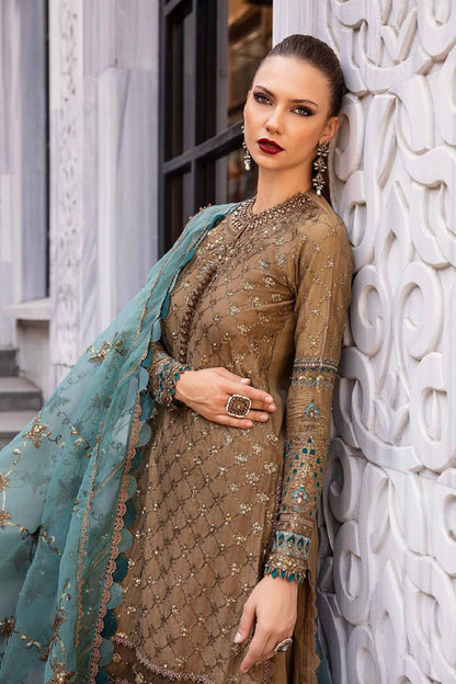 Coffee Embroidered Lawn Suit with Chiffon Dupatta