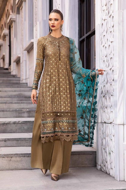 Coffee Embroidered Lawn Suit with Chiffon Dupatta