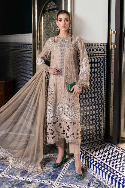 Coffee Heavy Chikankari Embroidered Lawn Suit with 3D Work & Hand Embellished Neckline