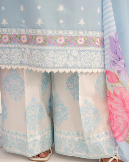 Dusty Blue Pure Cotton Embroidered Suit