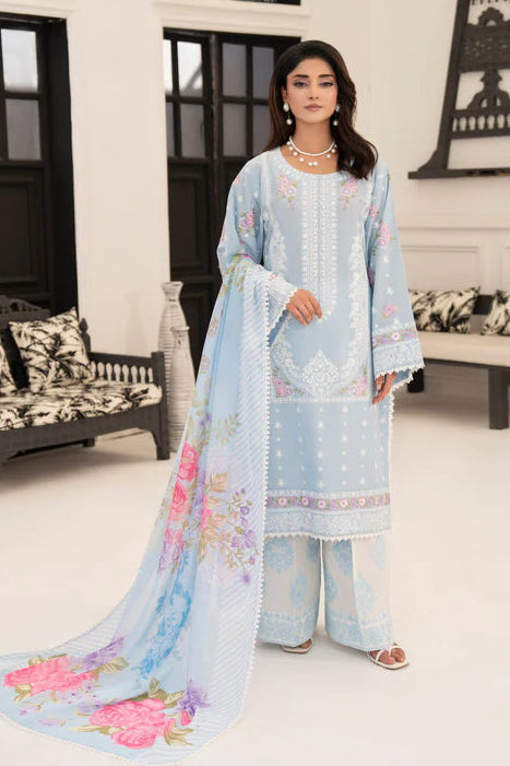 Dusty Blue Pure Cotton Embroidered Suit