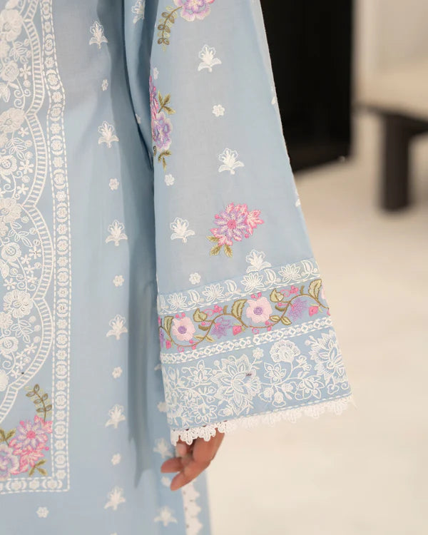 Dusty Blue Pure Cotton Embroidered Suit