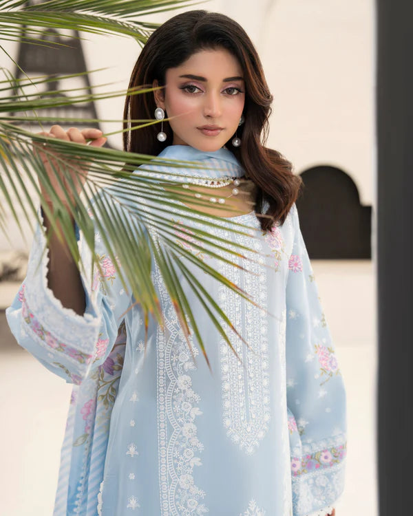 Dusty Blue Pure Cotton Embroidered Suit