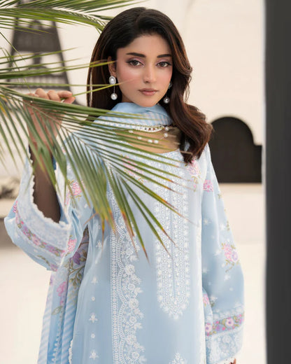 Dusty Blue Pure Cotton Embroidered Suit