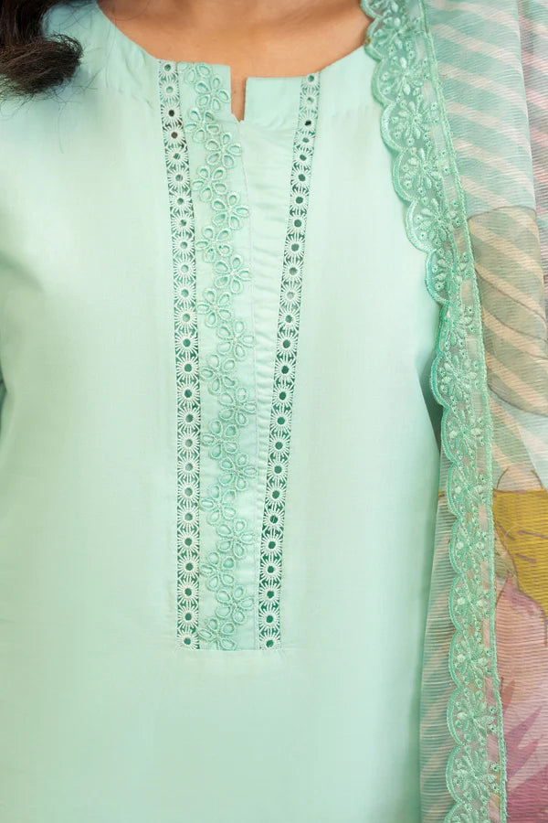 Pale Green Pure Cotton Chikankari Long Shirt Suit