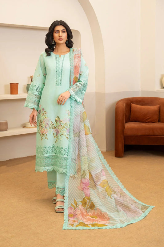 Pale Green Pure Cotton Chikankari Long Shirt Suit