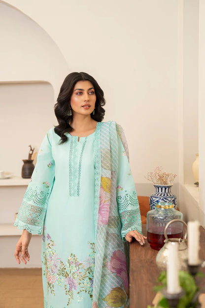Pale Green Pure Cotton Chikankari Long Shirt Suit