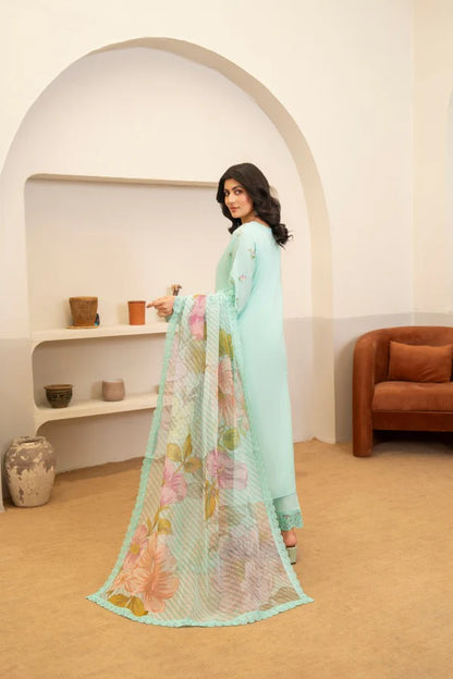Pale Green Pure Cotton Chikankari Long Shirt Suit