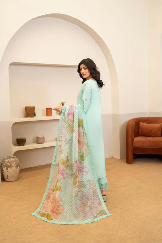 Pale Green Pure Cotton Chikankari Long Shirt Suit