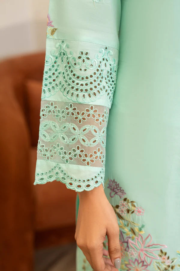 Pale Green Pure Cotton Chikankari Long Shirt Suit
