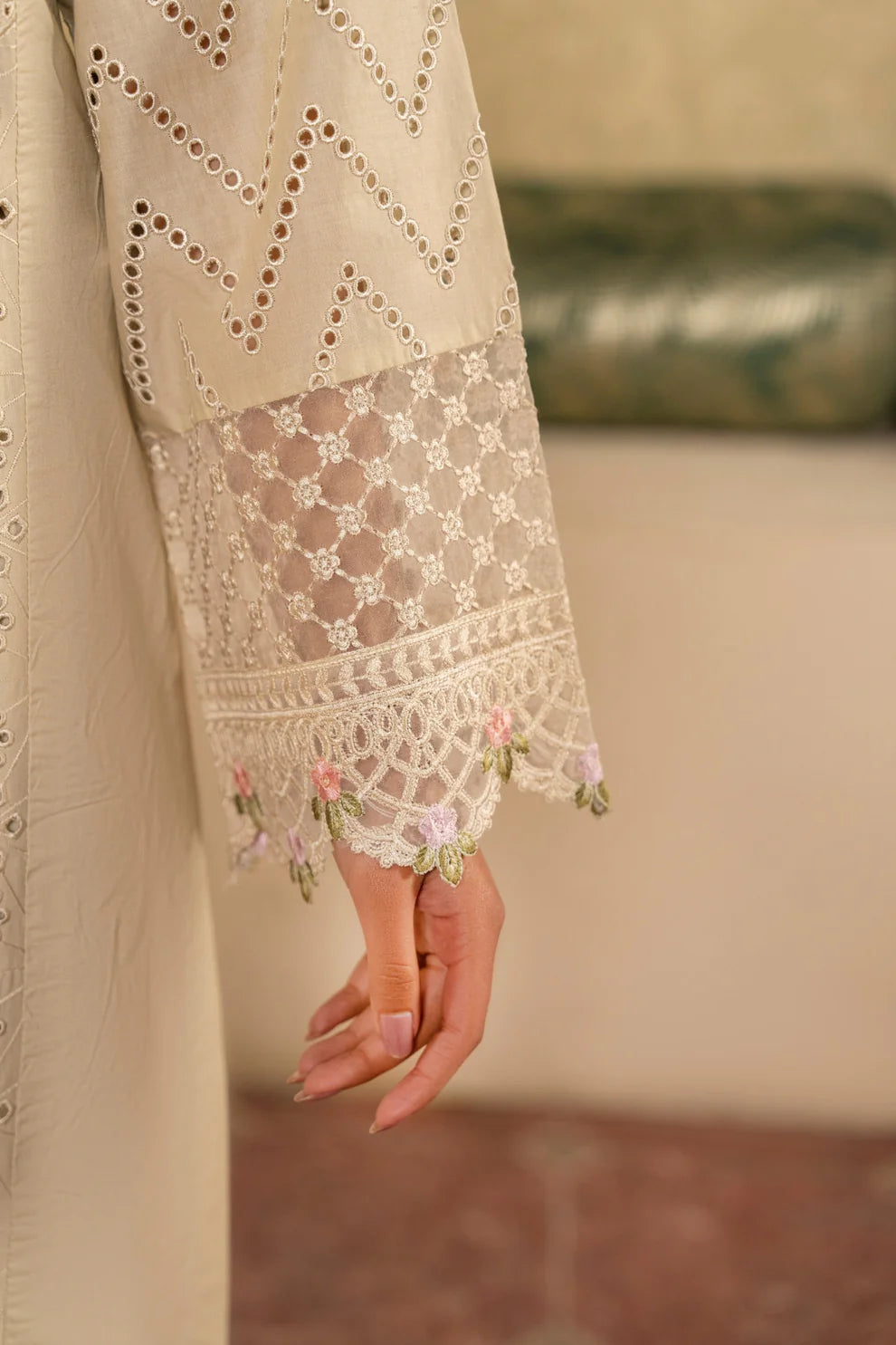 Cream Pure Cotton Chikankari Suit