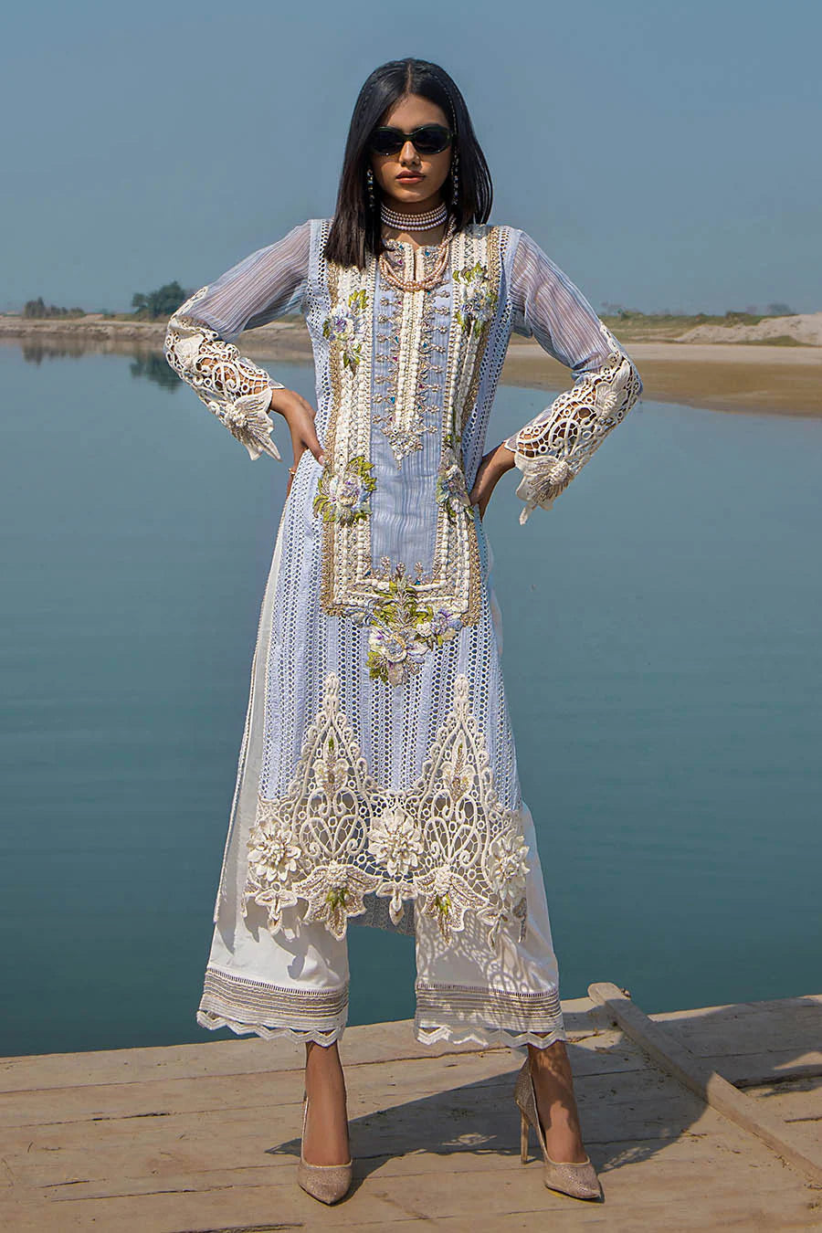 3D & Crochet Hand Embroidered Cotton Chikankari Suit