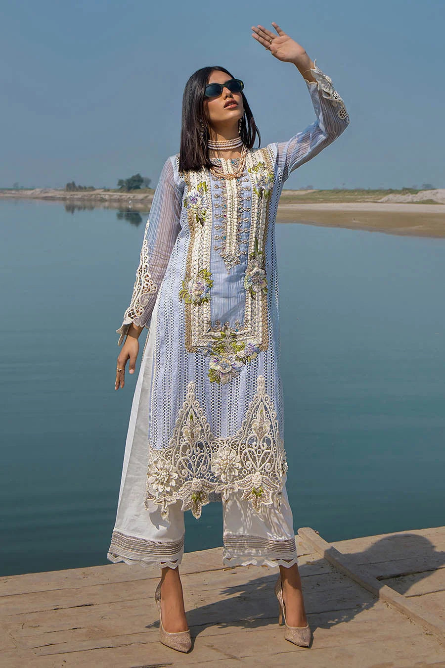3D & Crochet Hand Embroidered Cotton Chikankari Suit