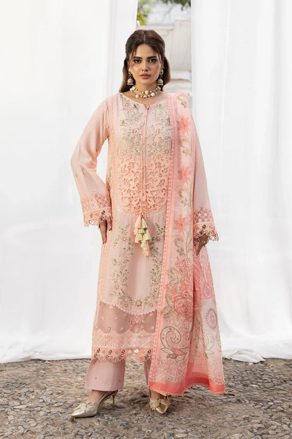 Light Pink Heavy Embroidered Lawn Suit with Organza Patchwork Embroidery