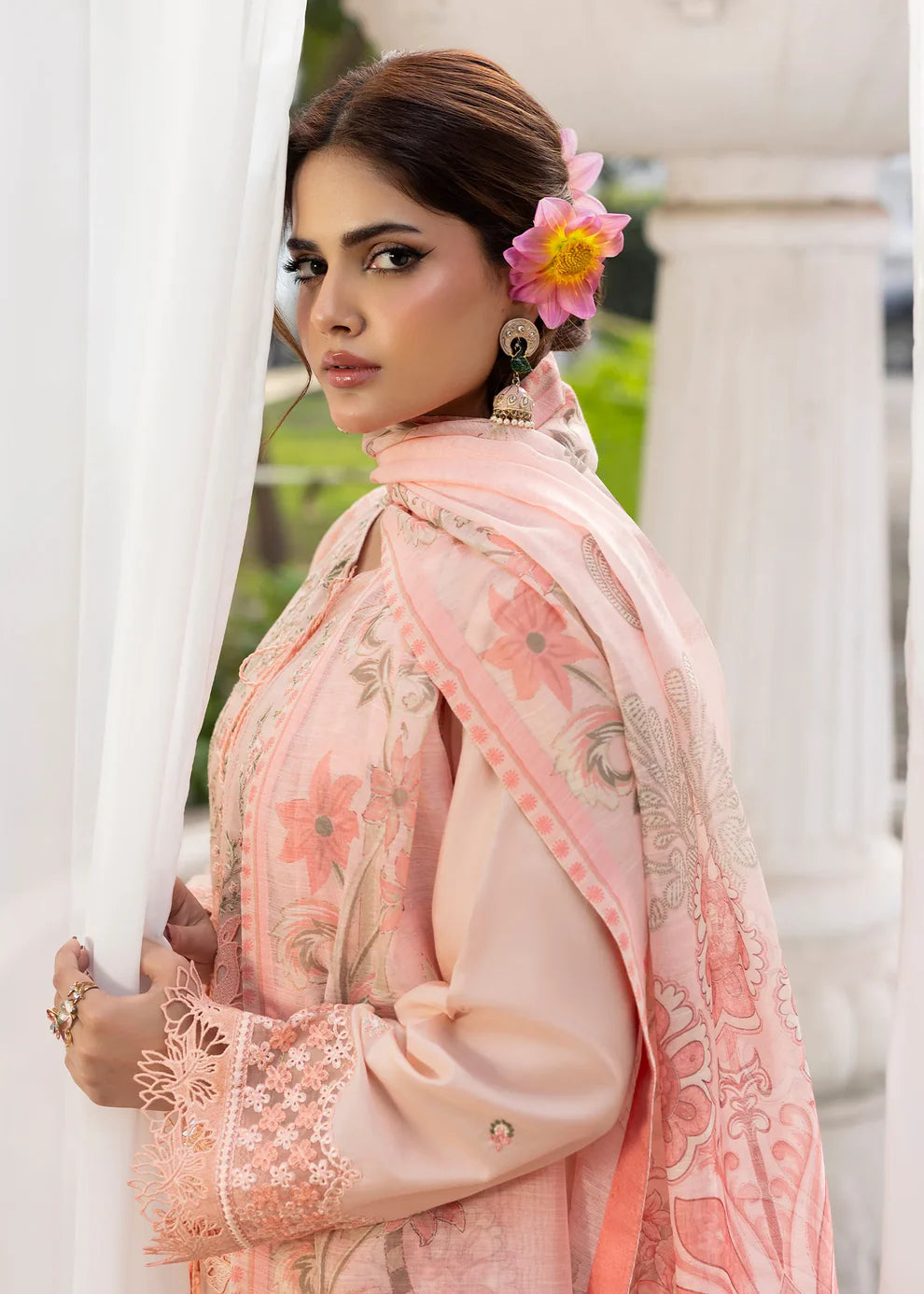 Light Pink Heavy Embroidered Lawn Suit with Organza Patchwork Embroidery