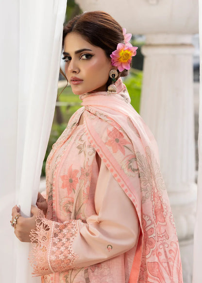 Light Pink Heavy Embroidered Lawn Suit with Organza Patchwork Embroidery