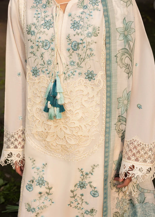 Ivory Heavy Embroidered Lawn Suit with Organza Patchwork Embroidery