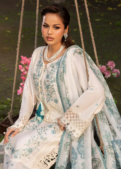 Ivory Heavy Embroidered Lawn Suit with Organza Patchwork Embroidery