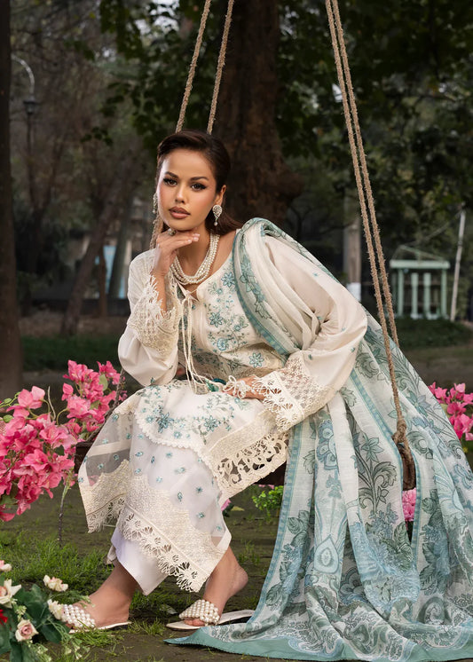 Ivory Heavy Embroidered Lawn Suit with Organza Patchwork Embroidery