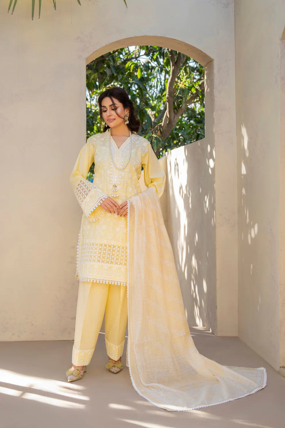Butter Yellow Pure Cotton Farshi Shalwar Suit