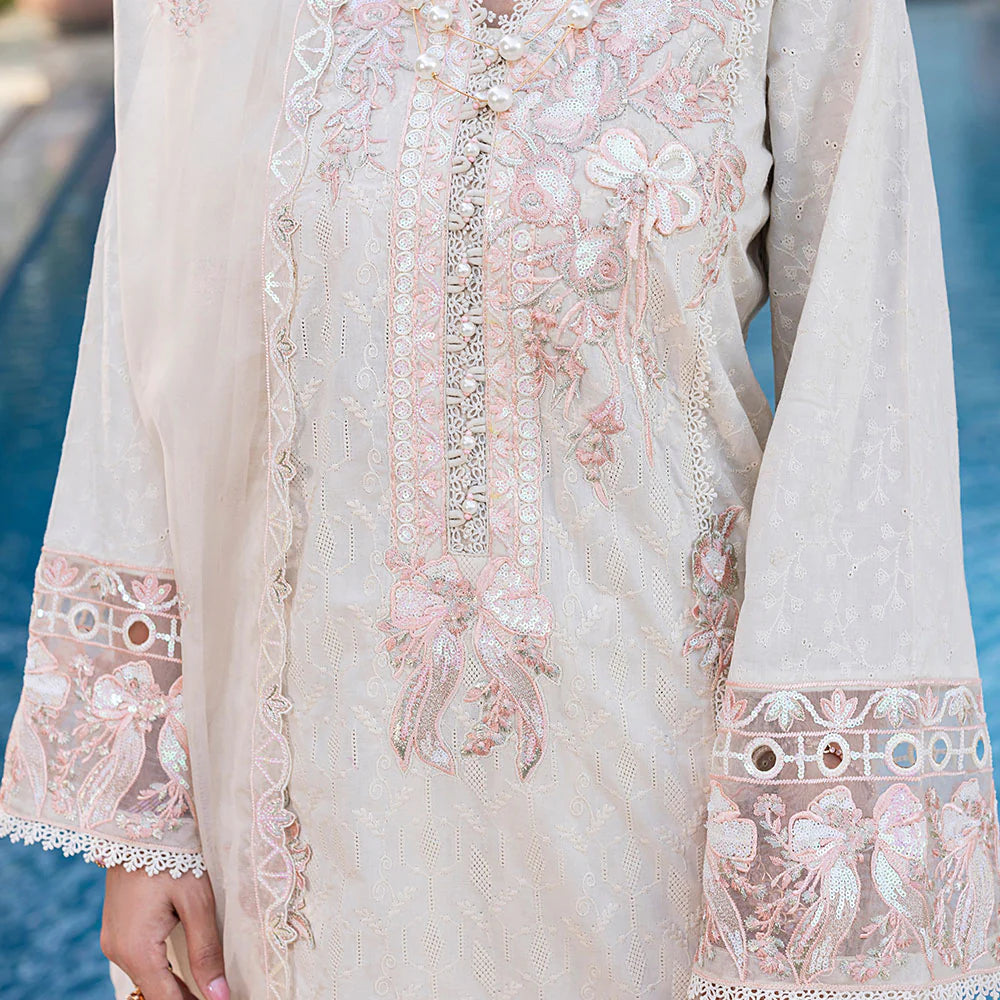 Crystal White Pure Cotton Schiffli Embroidered Farshi Shalwar Suit
