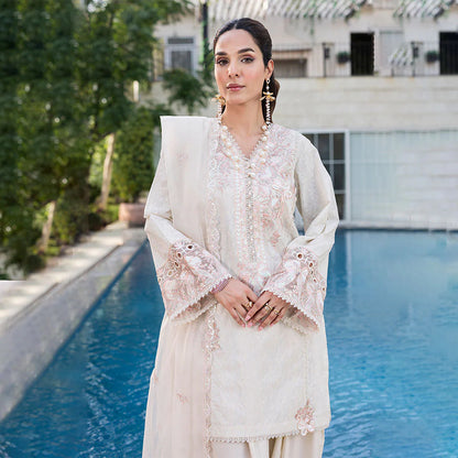Crystal White Pure Cotton Schiffli Embroidered Farshi Shalwar Suit