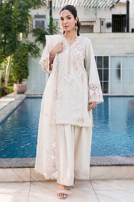 Crystal White Pure Cotton Schiffli Embroidered Farshi Shalwar Suit