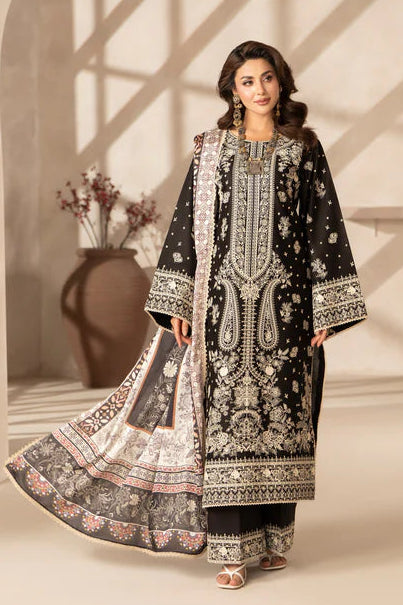 Black Heavy Embroidered Pure Cotton Suit with Long Shirt