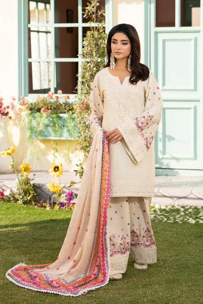 Antique Pearl Pure Cotton Farshi Shalwar Suit with Matte Thread Embroidery