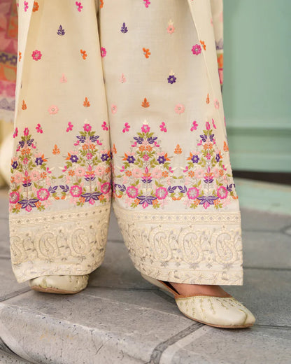 Antique Pearl Pure Cotton Farshi Shalwar Suit with Matte Thread Embroidery