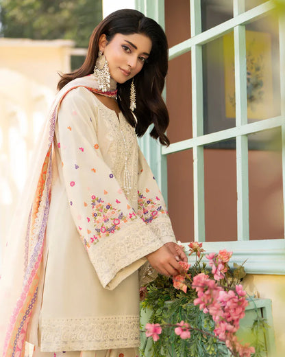Antique Pearl Pure Cotton Farshi Shalwar Suit with Matte Thread Embroidery