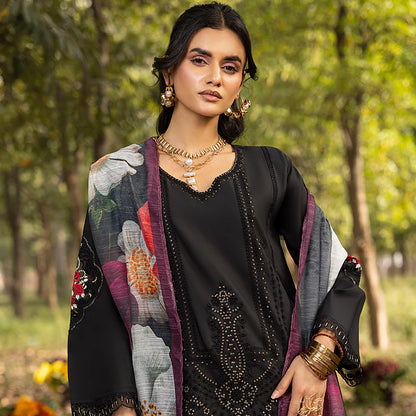 Black Pure Cotton Schiffli Embroidered Suit