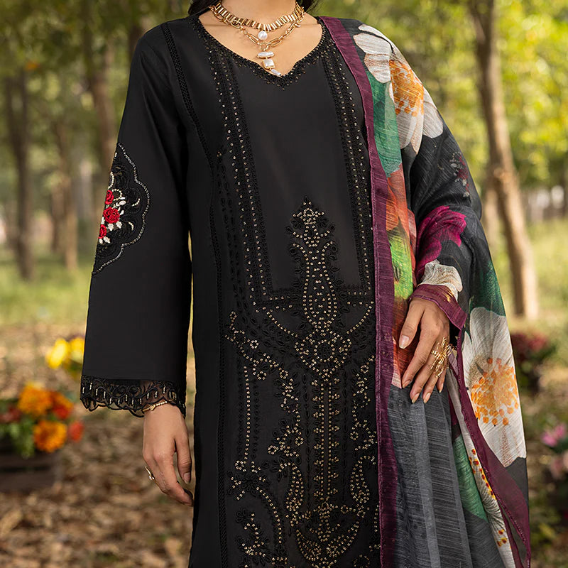 Black Pure Cotton Schiffli Embroidered Suit