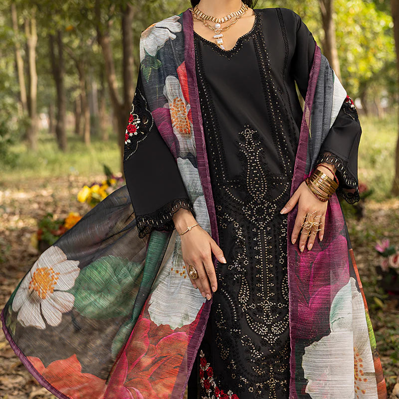 Black Pure Cotton Schiffli Embroidered Suit