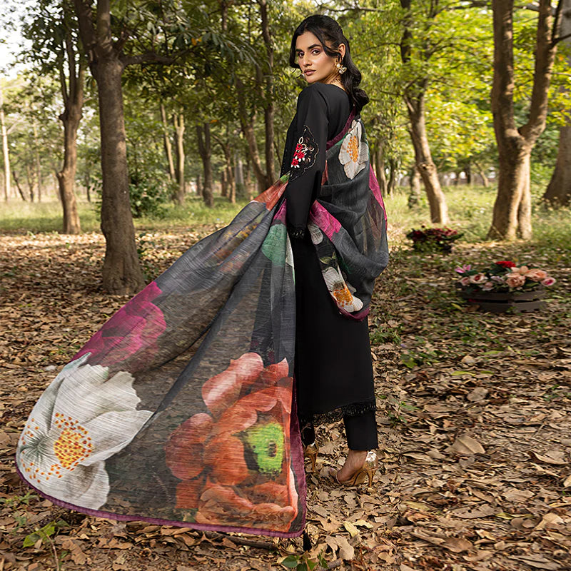 Black Pure Cotton Schiffli Embroidered Suit