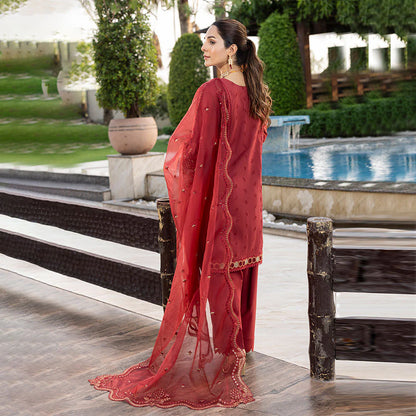 Ruby Red Pure Cotton Schiffli Embroidered Farshi Shalwar Suit