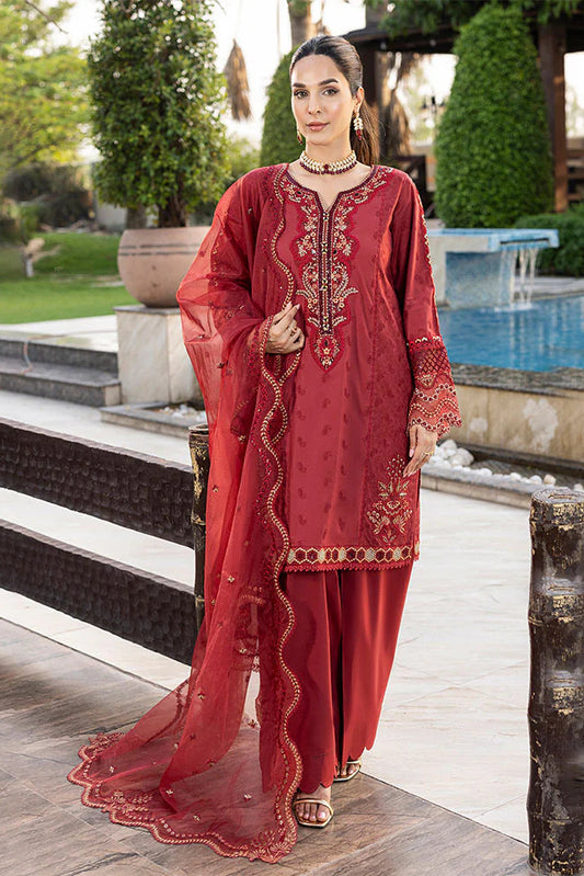 Ruby Red Pure Cotton Schiffli Embroidered Farshi Shalwar Suit