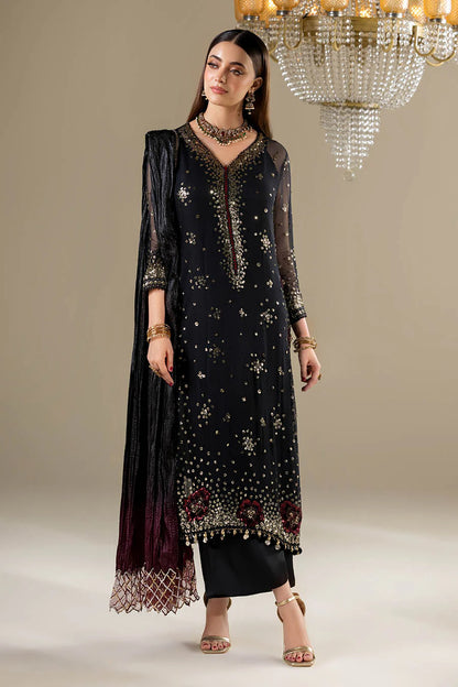 Hand Embroidered Black Crinkle Chiffon Designer Suit