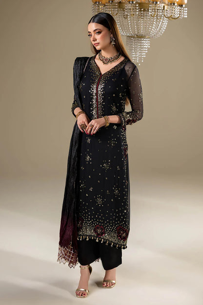 Hand Embroidered Black Crinkle Chiffon Designer Suit