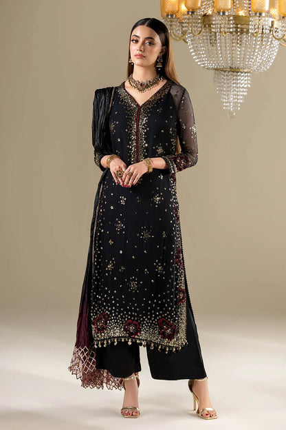 Hand Embroidered Black Crinkle Chiffon Designer Suit
