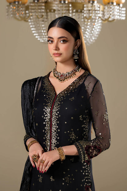 Hand Embroidered Black Crinkle Chiffon Designer Suit