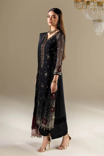 Hand Embroidered Black Crinkle Chiffon Designer Suit