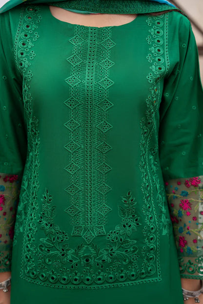 Pine Green Pure Cotton Chikankari Lawn Suit