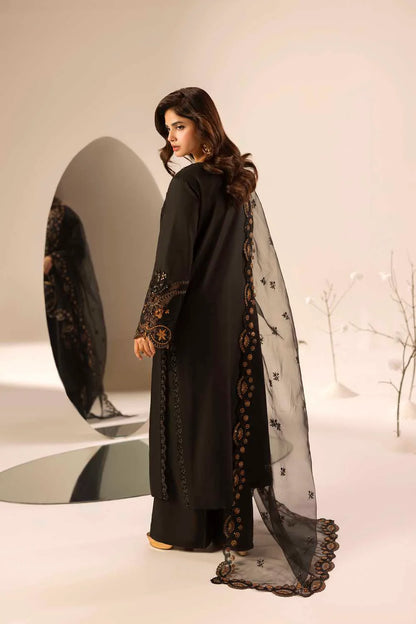 Black Hand Embellished & Embroidered Raw Silk Suit with Potil